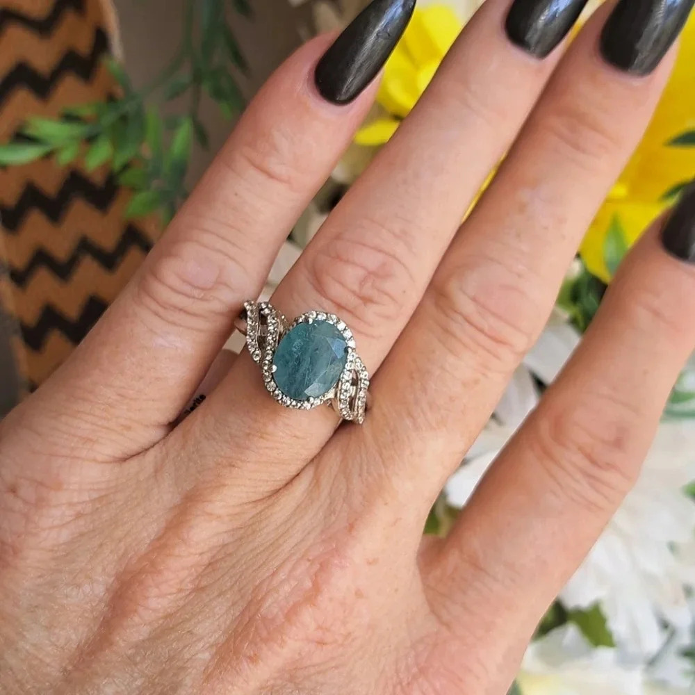 *Rare* Grandidierite & White Zircon Ring 925 Sterling Silver